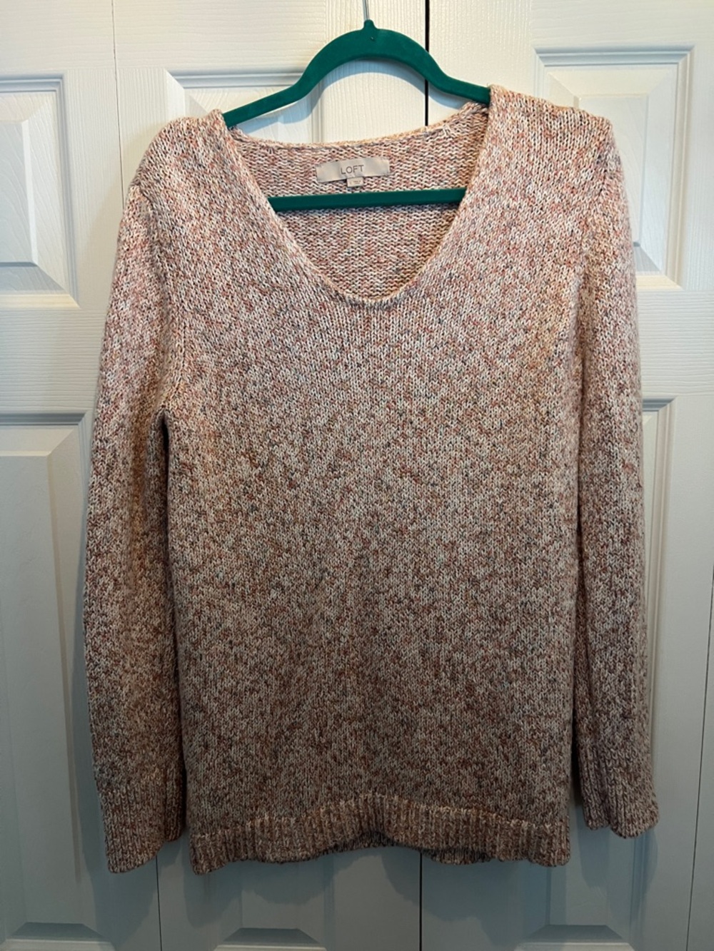 LOFT Cream and Pink Marled Scoop Neck Sweater